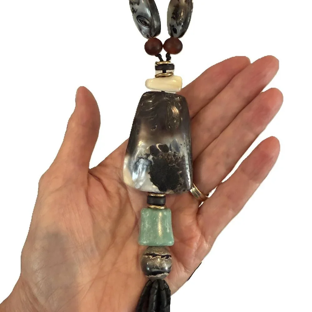 Vintage Tribal Beaded and Stone Necklace - Picture 2 of 13